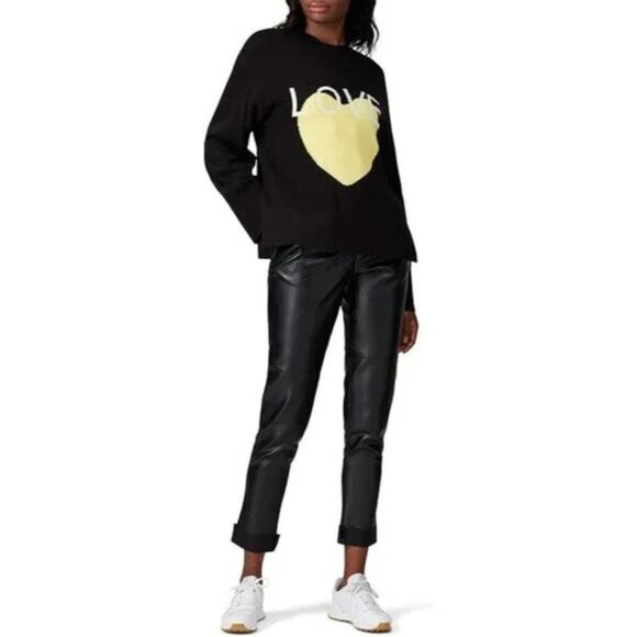 Victor Alfaro Black LOVE Sweater Yellow Heart Intarsia Oversized Pullover S - Picture 3 of 7